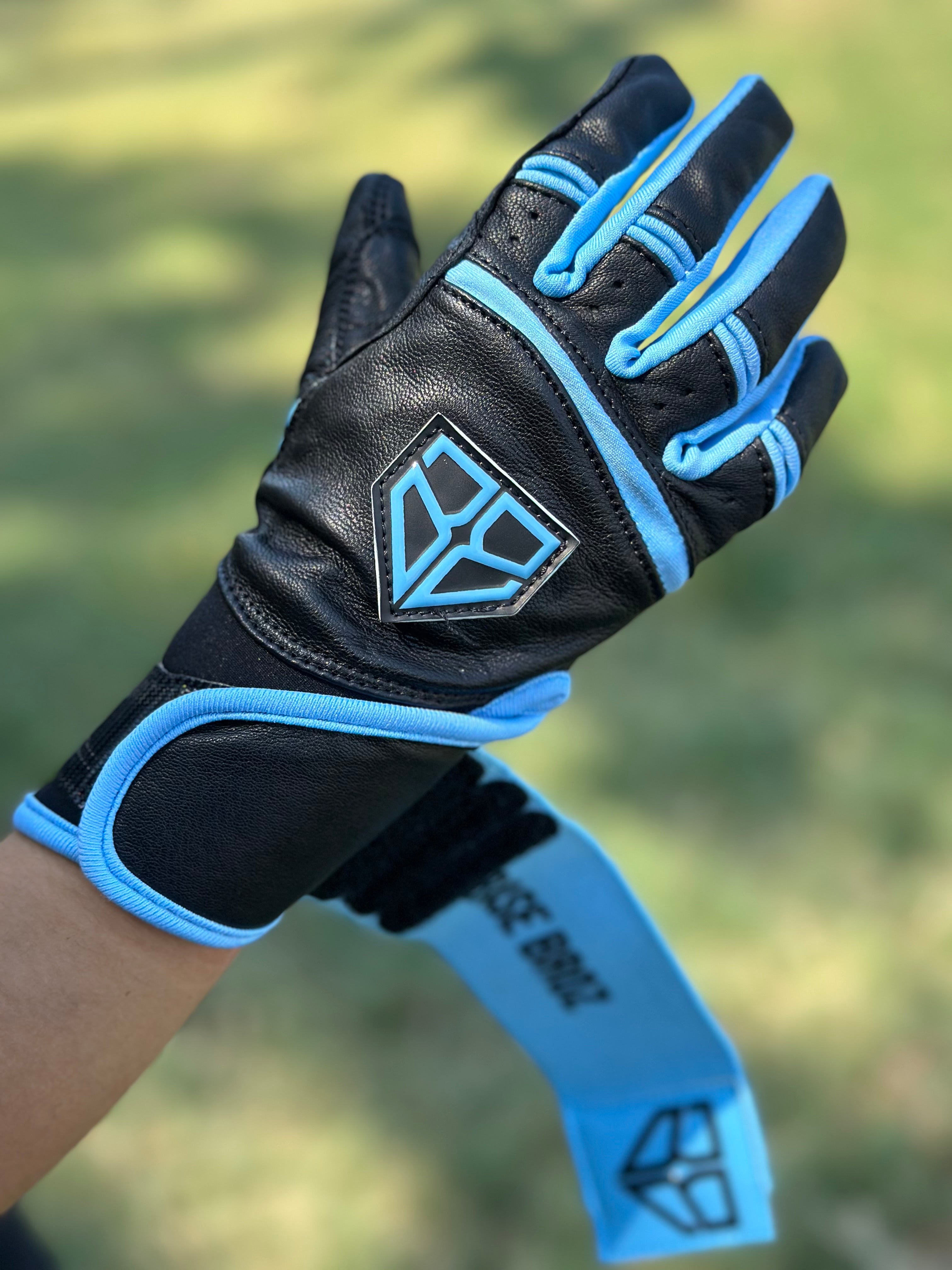 Neon Blue Long Cuff Batting Gloves