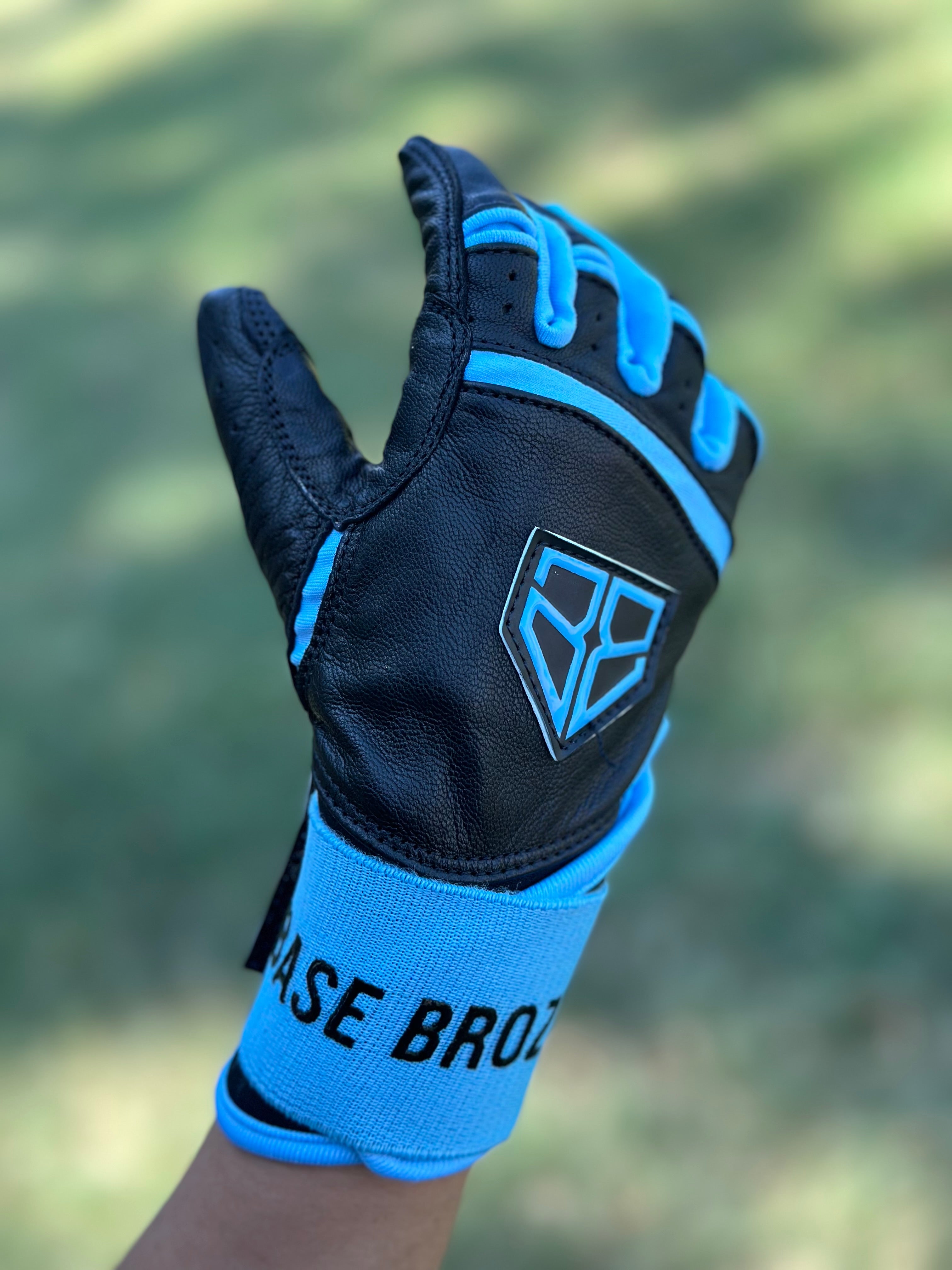 Neon Blue Long Cuff Batting Gloves