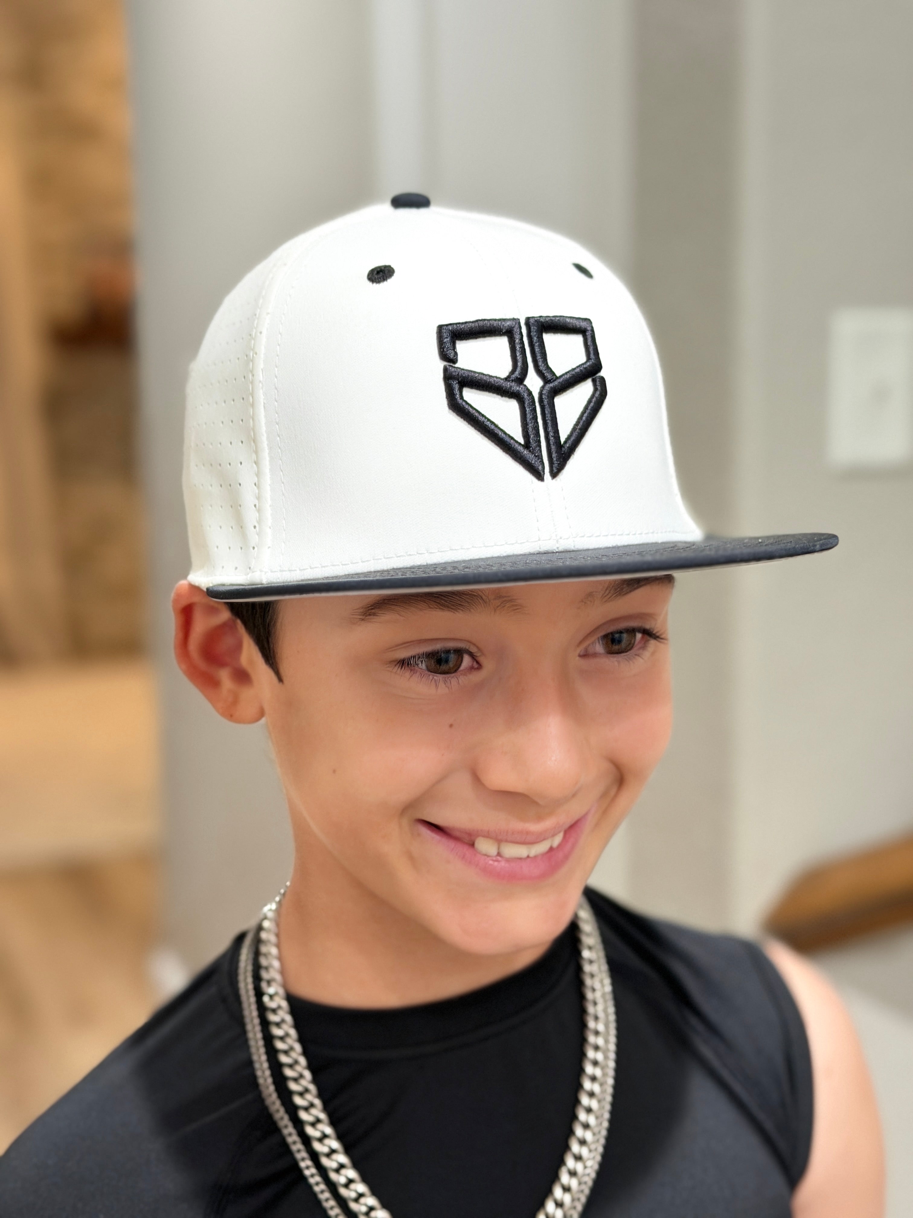 White with Black logo Flat Bill Hat – Basebroz