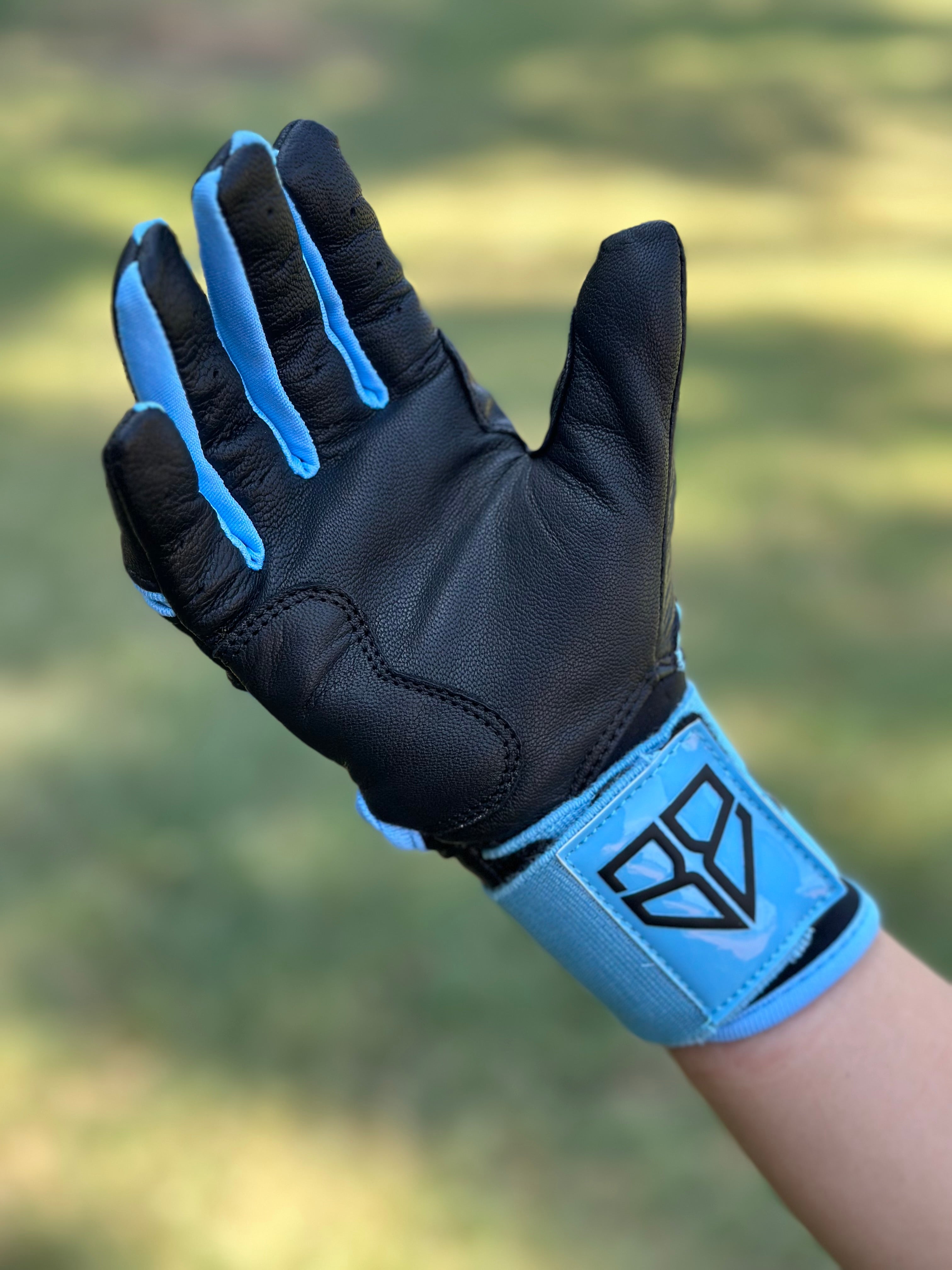 Neon Blue Long Cuff Batting Gloves