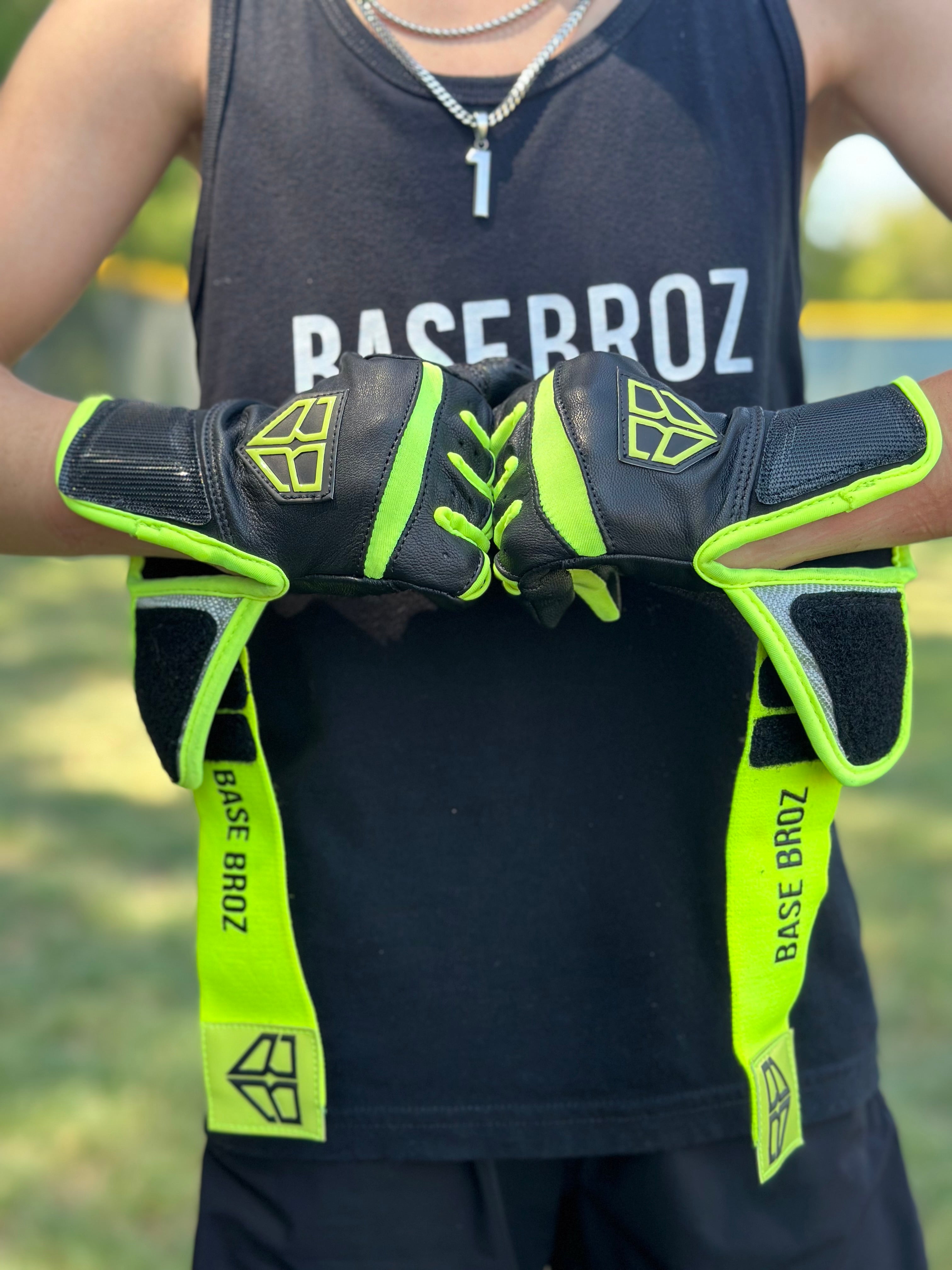 Neon Green Long Cuff Batting Gloves