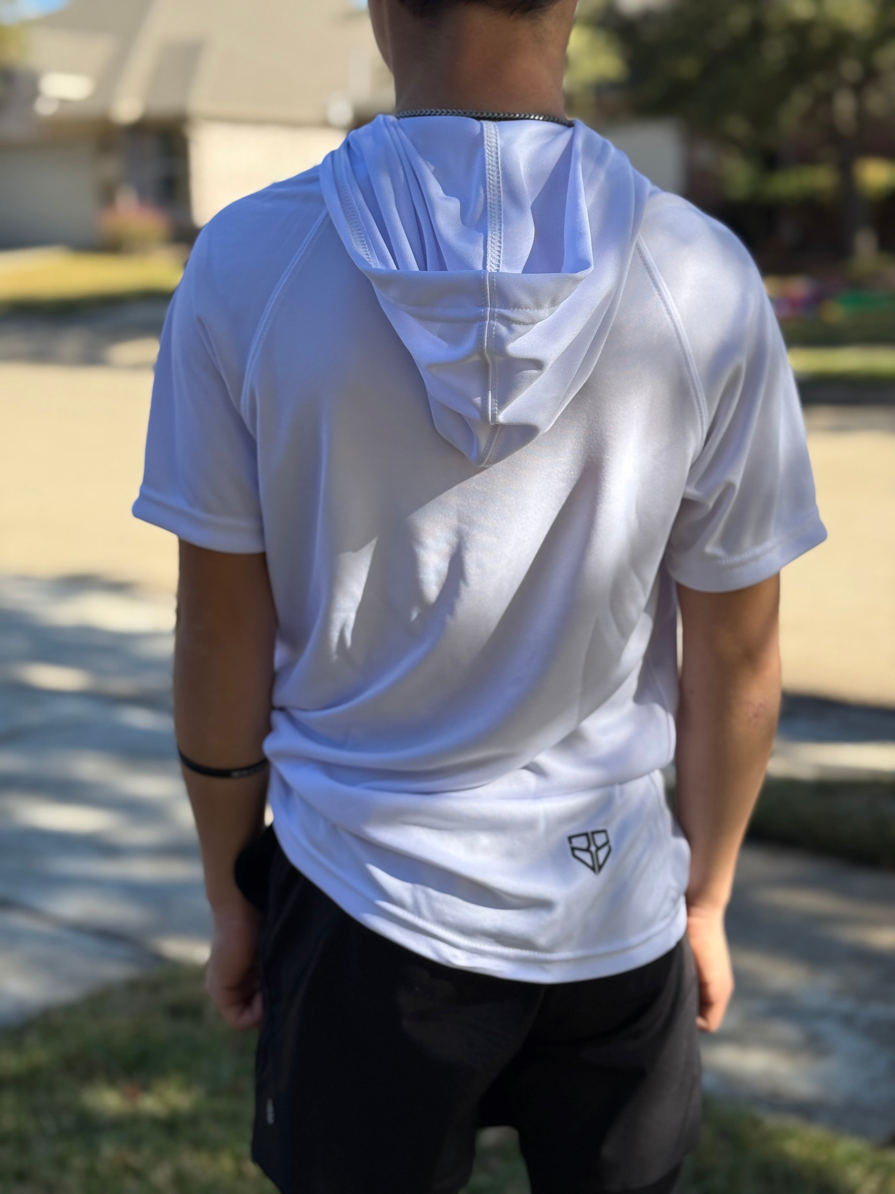 White short sleeve dri-fit hoodie